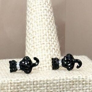 Macy's Sterling Silver Crystal Black & White Pavé Cat with Collar Stud Earrings